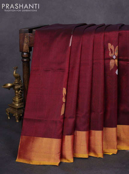 Pure uppada silk saree maroon and mustard yellow with jamdhani buttas and jamdhani design pallu