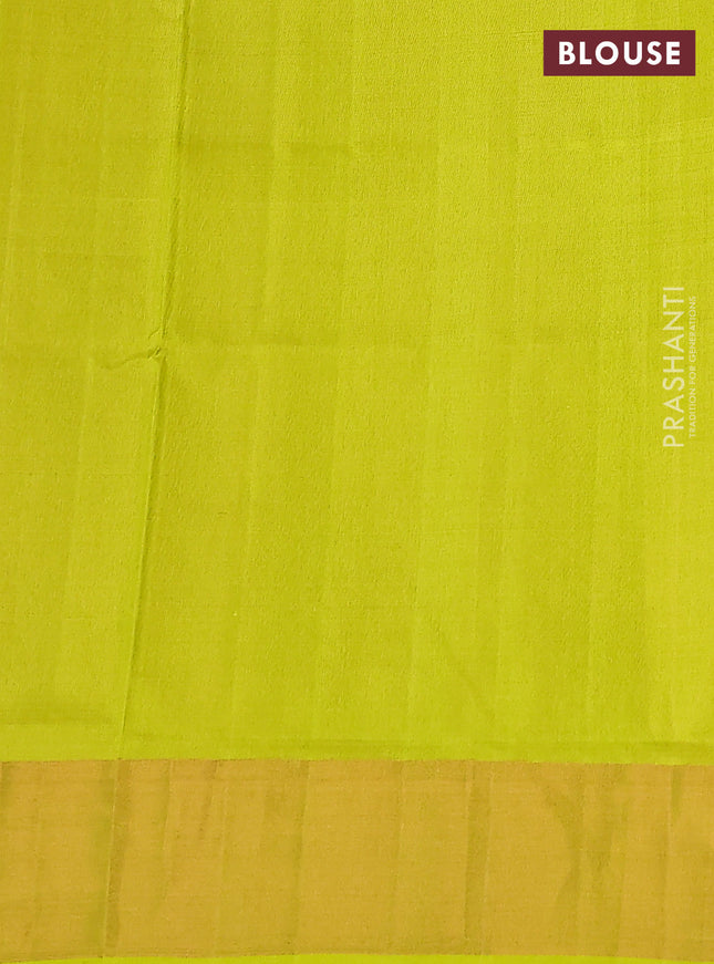 Pure uppada silk saree pink and lime yellow with jamdhani buttas and jamdhani design pallu