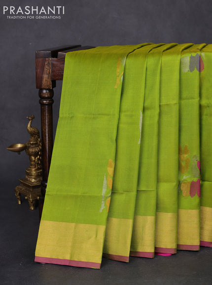Pure uppada silk saree light green and magenat pink with floral jamdhani buttas and jamdhani design pallu