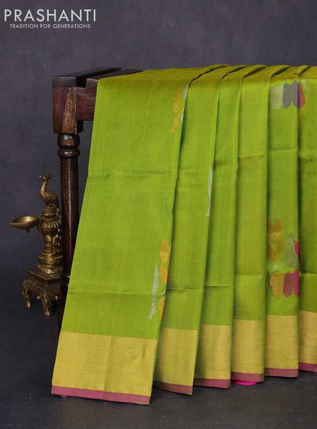 Pure uppada silk saree light green and magenat pink with floral jamdhani buttas and jamdhani design pallu