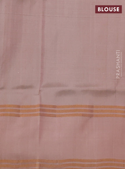 Pure uppada silk saree pastel blue shade and sandal with silver & gold zari woven buttas and rettapet zari woven border