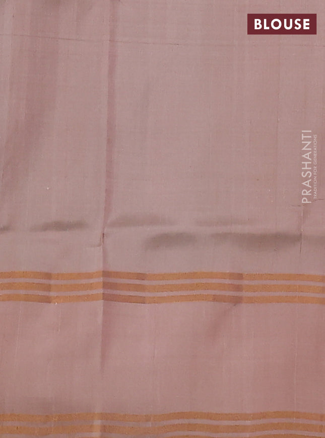 Pure uppada silk saree pastel blue shade and sandal with silver & gold zari woven buttas and rettapet zari woven border
