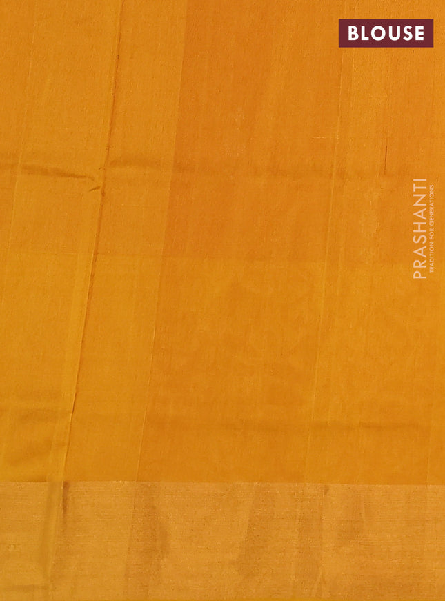Pure uppada silk saree red and mustard yellow with silver & gold zari woven buttas and long zari woven border