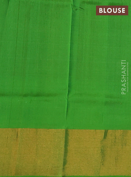 Pure uppada silk saree maroon and green with silver & gold zari woven buttas and zari woven border