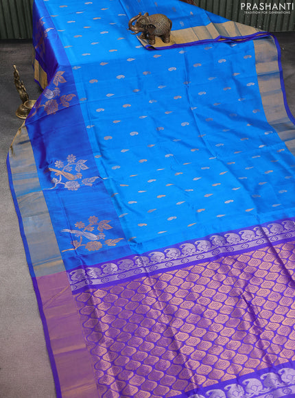 Pure uppada silk saree cs blue and blue with silver & gold zari woven buttas and long zari woven butta border