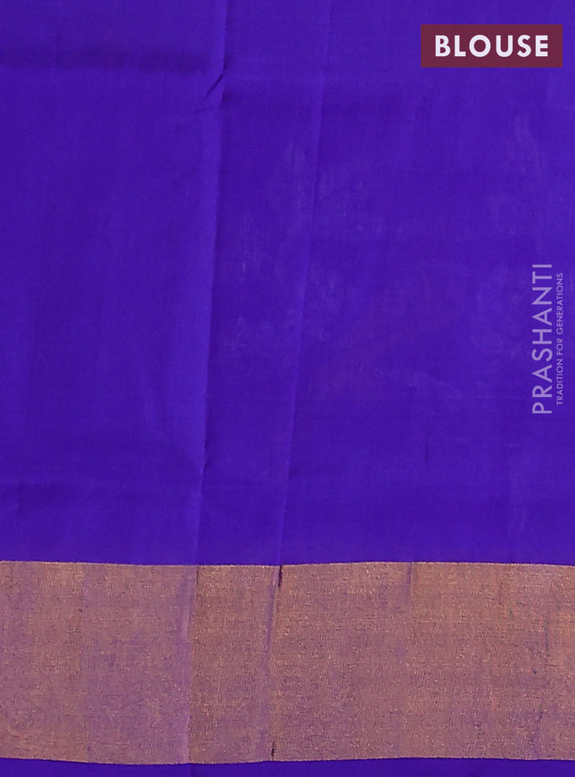 Pure uppada silk saree dual shade of bluish green and blue with silver & gold zari woven buttas and long zari woven butta border