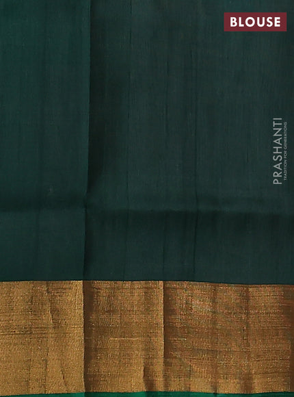 Pure uppada silk saree pastel peach shade and green with silver & gold zari woven temple buttas and temple design zari woven border
