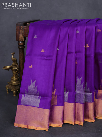 Pure uppada silk saree purple and yellow with silver & gold zari woven temple buttas and temple design zari woven border