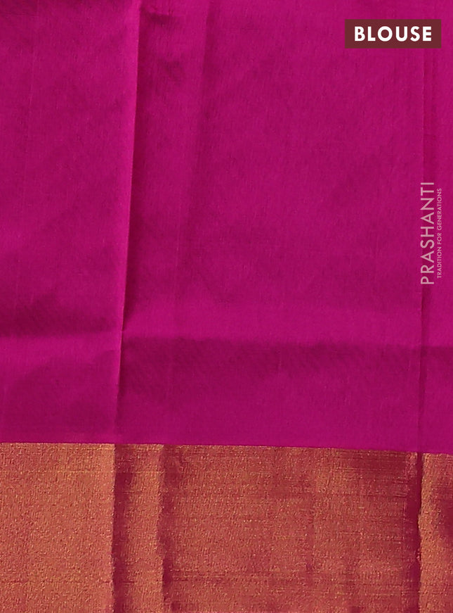 Pure uppada silk saree dark green and pink with silver & gold zari woven buttas and zari woven border