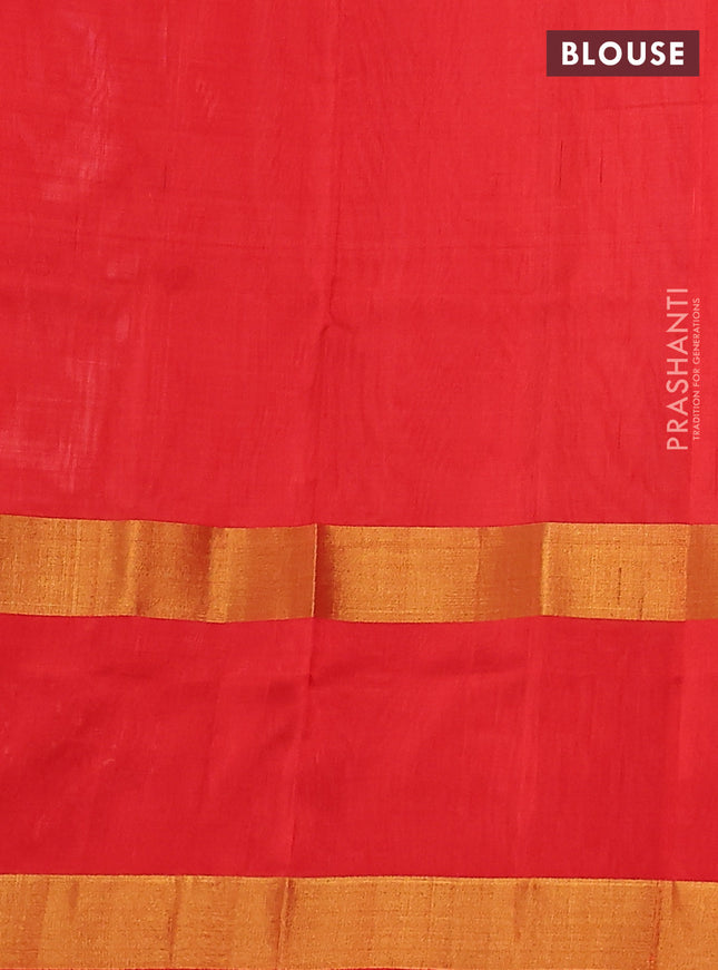 Pure uppada silk saree sandal and red with allover silver & gold zari weaves and long rettapet zari woven border