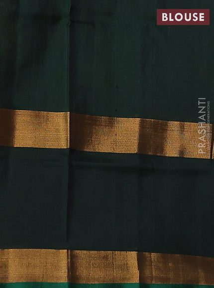 Pure uppada silk saree grey and dark green with allover silver & gold zari weaves and long rettapet zari woven border