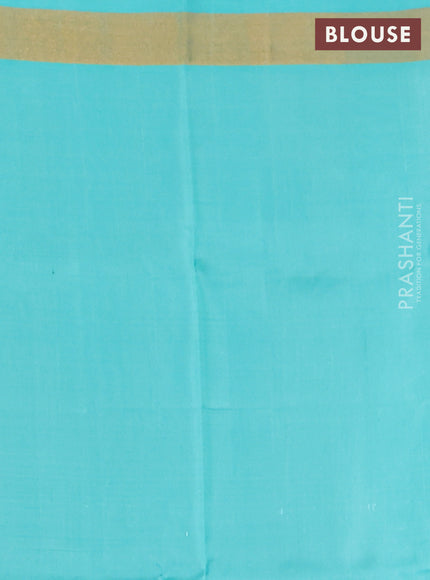 Pure uppada silk saree beige and teal blue with silver & gold zari woven buttas and long zari woven border