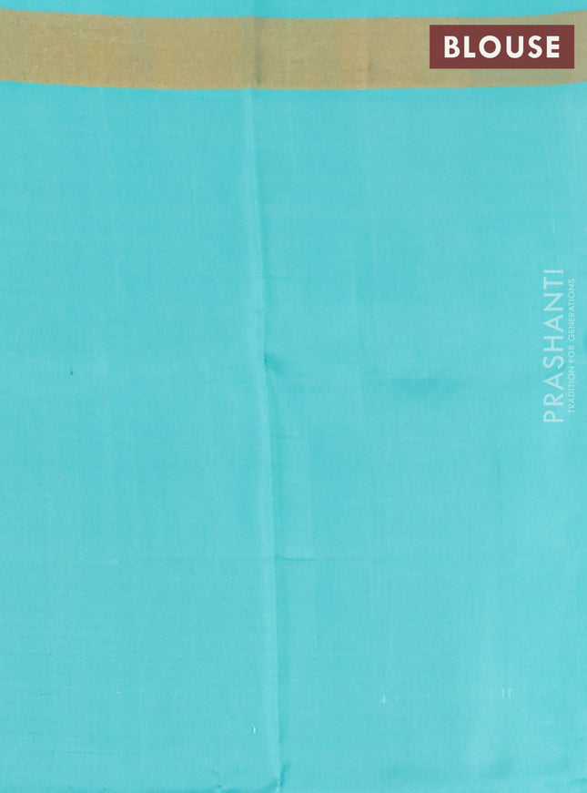 Pure uppada silk saree beige and teal blue with silver & gold zari woven buttas and long zari woven border