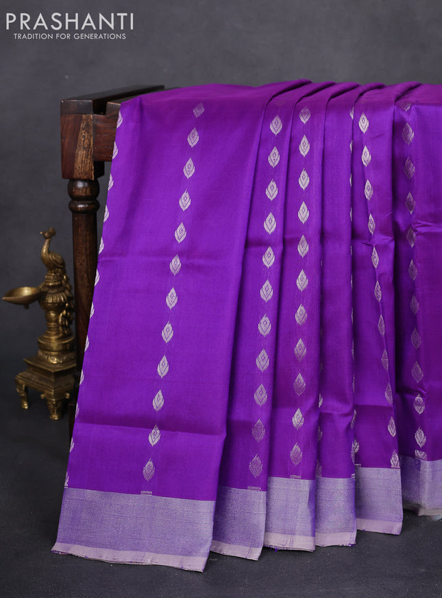 Pure uppada silk saree purple with allover silver zari woven buttas and silver zari woven border