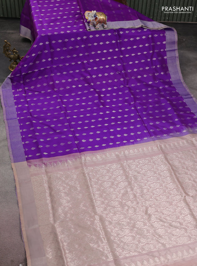 Pure uppada silk saree purple with allover silver zari woven buttas and silver zari woven border