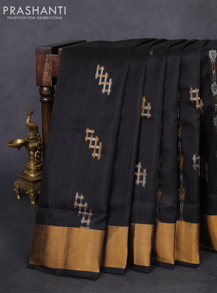 Pure uppada silk saree black with allover silver & gold zari weaves and zari woven border