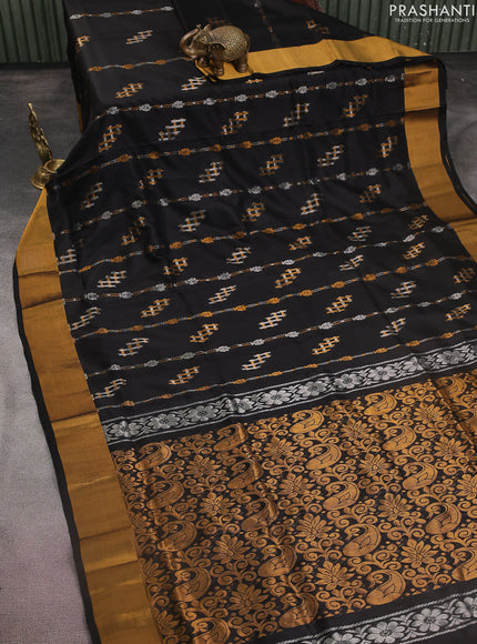 Pure uppada silk saree black with allover silver & gold zari weaves and zari woven border