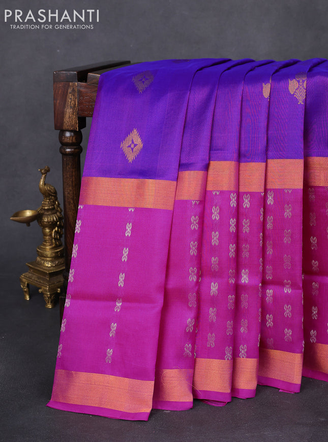 Pure uppada silk saree purple and pink with zari woven buttas and long zari woven butta border