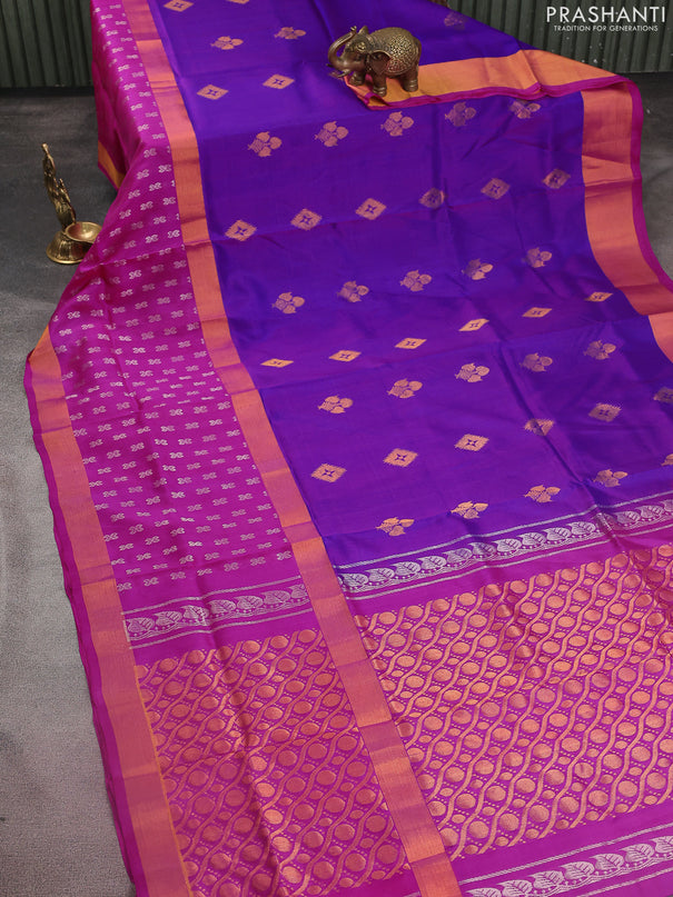 Pure uppada silk saree purple and pink with zari woven buttas and long zari woven butta border