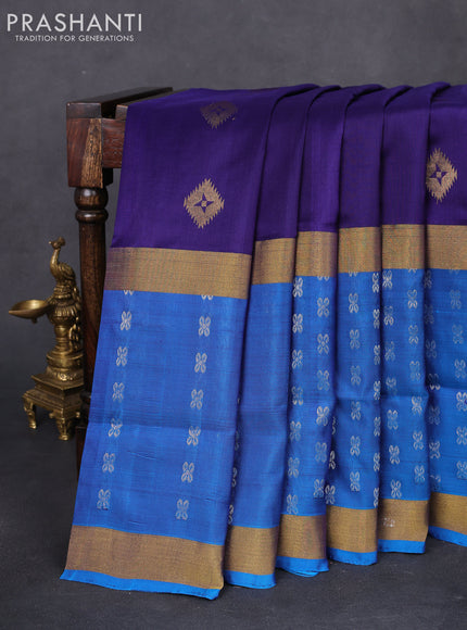 Pure uppada silk saree blue and cs blue with zari woven buttas and long zari woven butta border