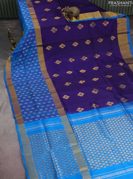 Pure uppada silk saree blue and cs blue with zari woven buttas and long zari woven butta border