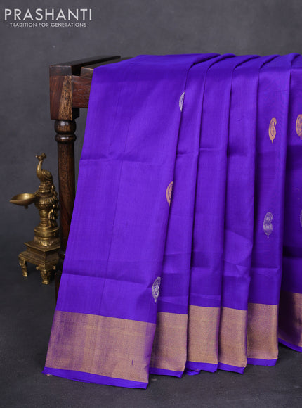 Pure uppada silk saree royal blue with silver & gold zari woven paisley buttas and zari woven border