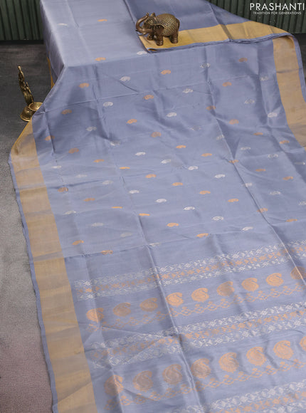 Pure uppada silk saree grey with silver & gold zari woven paisley buttas and zari woven border