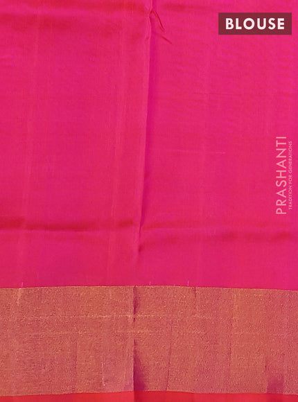 Pure uppada silk saree dual shade of pinkish orange with silver & gold zari woven paisley buttas and zari woven border