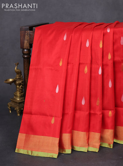 Pure uppada silk saree red and dual shade of green with jamdhani buttas and jamdhani design pallue