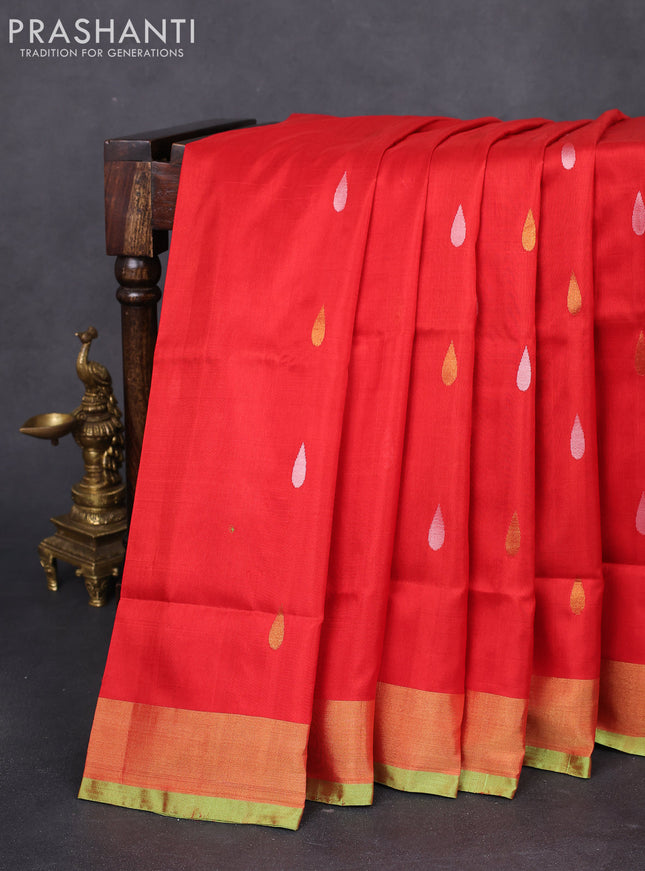 Pure uppada silk saree red and dual shade of green with jamdhani buttas and jamdhani design pallue