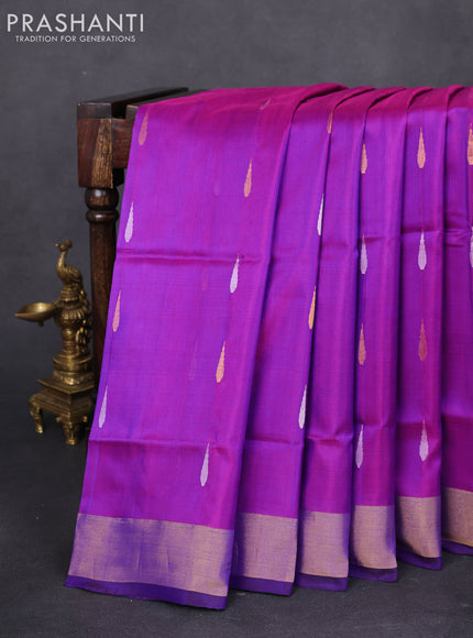 Pure uppada silk saree purple and deep maroon with jamdhani buttas and jamdhani design pallue