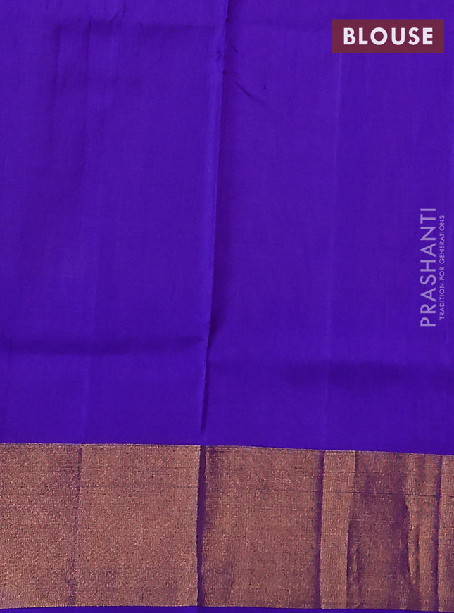 Pure uppada silk saree pastel peach shade and blue with silver & gold zari woven buttas and zari woven border
