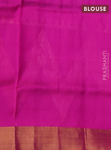 Pure uppada silk saree dual shade of bluish green and purple with allover silver & gold zari buttas and long zari woven border