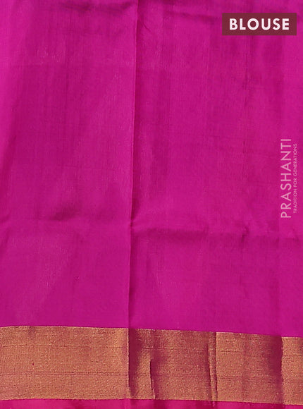 Pure uppada silk saree dark green and pink with allover silver & gold zari buttas and long zari woven border