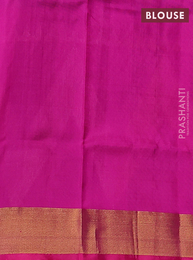 Pure uppada silk saree dark green and pink with allover silver & gold zari buttas and long zari woven border