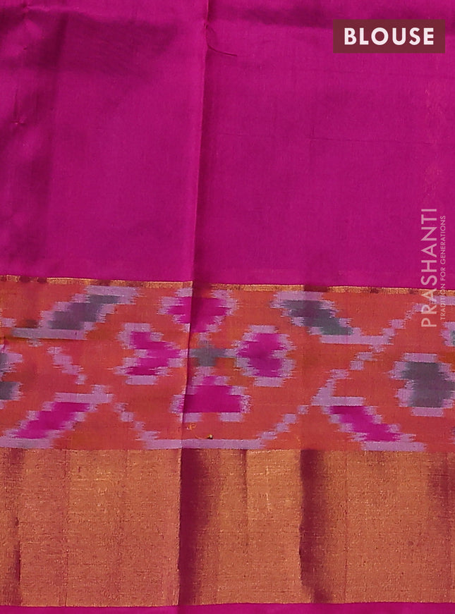 Pure uppada silk saree peacock blue and pink with allover zari weaves and zari woven ikat style border