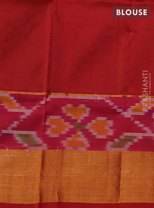 Pure uppada silk saree sap green and red with allover silver & gold zari weaves and zari woven ikat style border