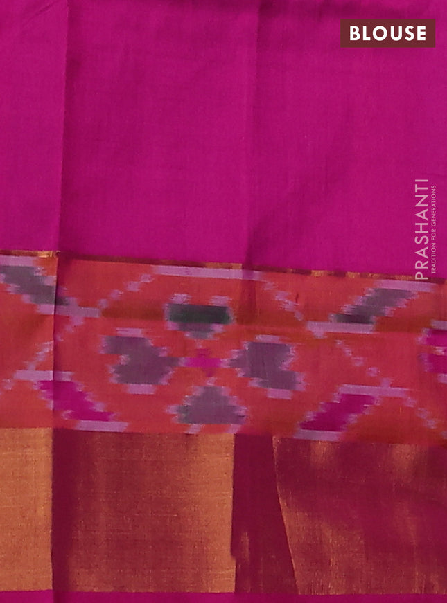 Pure uppada silk saree peacock blue and pink with allover silver & gold zari weaves and zari woven ikat style border