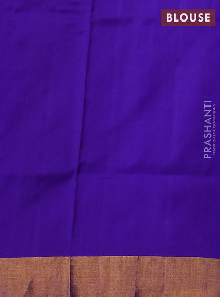 Pure uppada silk saree blue with silver & gold zari woven temple buttas and temple deisgn zari woven border