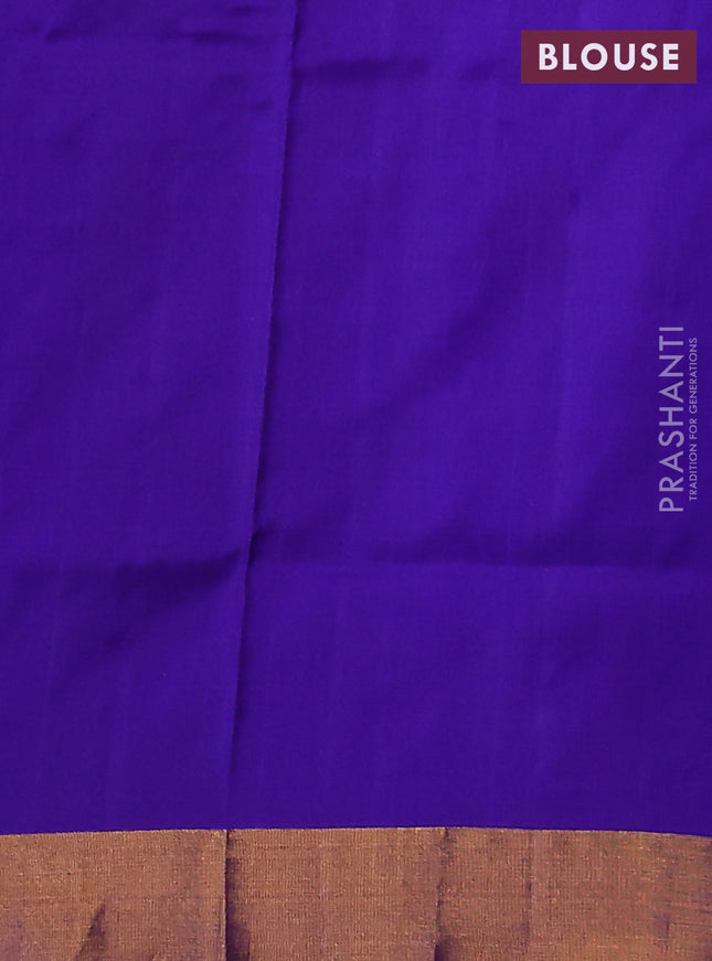 Pure uppada silk saree blue with silver & gold zari woven temple buttas and temple deisgn zari woven border