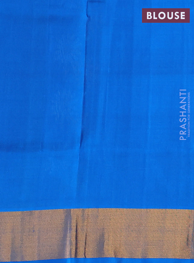 Pure uppada silk saree black and cs blue with silver & gold zari woven buttas and zari woven border
