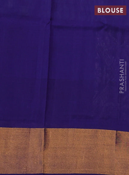Pure uppada silk saree dual shade of pastel blue and dark blue with silver & gold zari woven buttas and long zari wovenn border