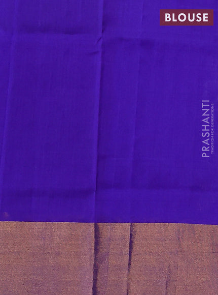 Pure uppada silk saree dual shade of bluish green and blue with silver & gold zari woven buttas and long zari wovenn border