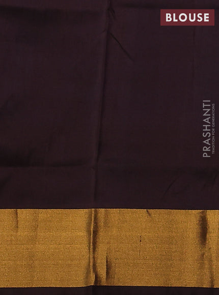 Pure uppada silk saree cs blue and coffee brown with allover silver & gold zari weaves and zari woven border