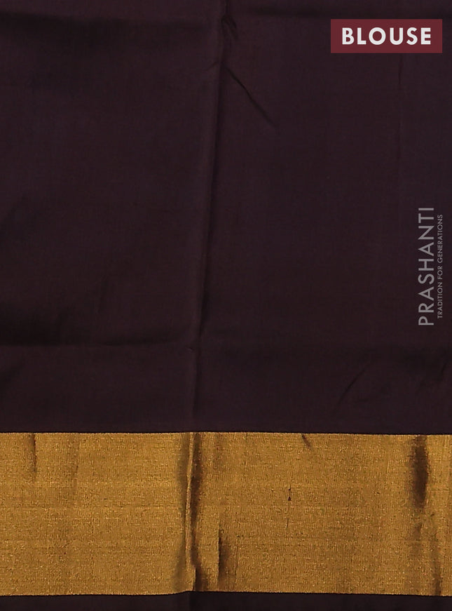 Pure uppada silk saree cs blue and coffee brown with allover silver & gold zari weaves and zari woven border