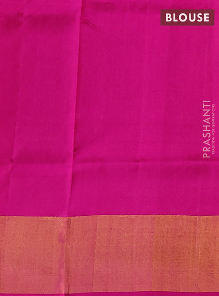 Pure uppada silk saree dual shade of pinkish orange and pink with silver & gold zari woven buttas and zari woven border