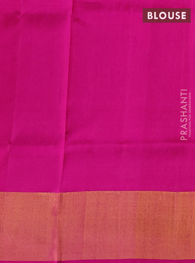 Pure uppada silk saree dual shade of pinkish orange and pink with silver & gold zari woven buttas and zari woven border