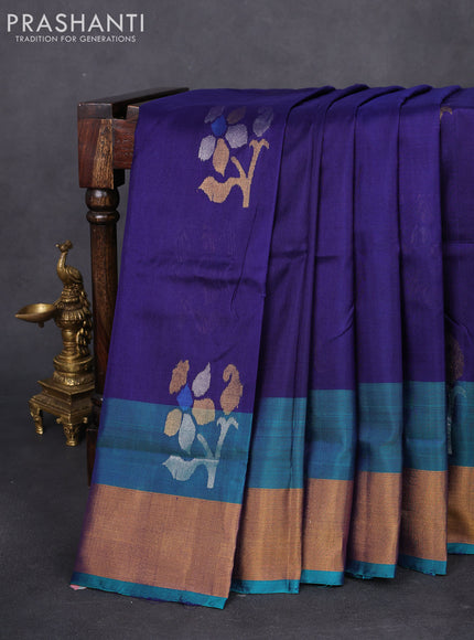 Pure uppada silk saree blue and teal blue with floral jamdhani buttas and jamdhani design pallu
