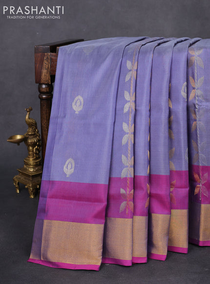 Pure uppada silk saree bluish grey and pink with allover silver & gold zari weaves and zari woven border