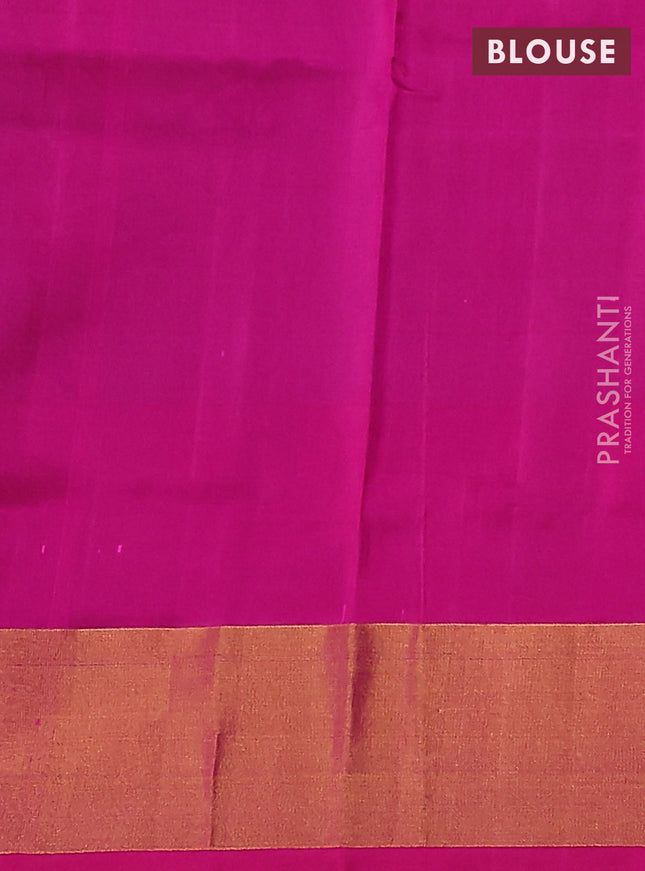 Pure uppada silk saree bluish grey and pink with allover silver & gold zari weaves and zari woven border